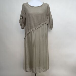 Nina Kendosa Paris‎ Women's Shift Dress Beige One Size Fits All Linen Silk